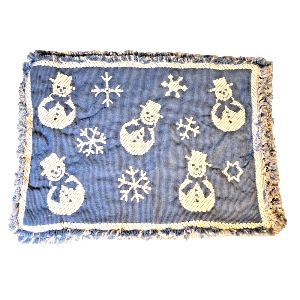 Set of 6 Blue White Snowman Snowflake Woven‎ Tapestry Placemats Winter Decor